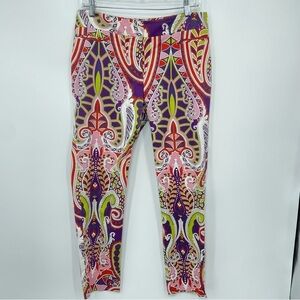 Lafayette 148 New York Paisley print Pant Sz 6 red purple multicolor